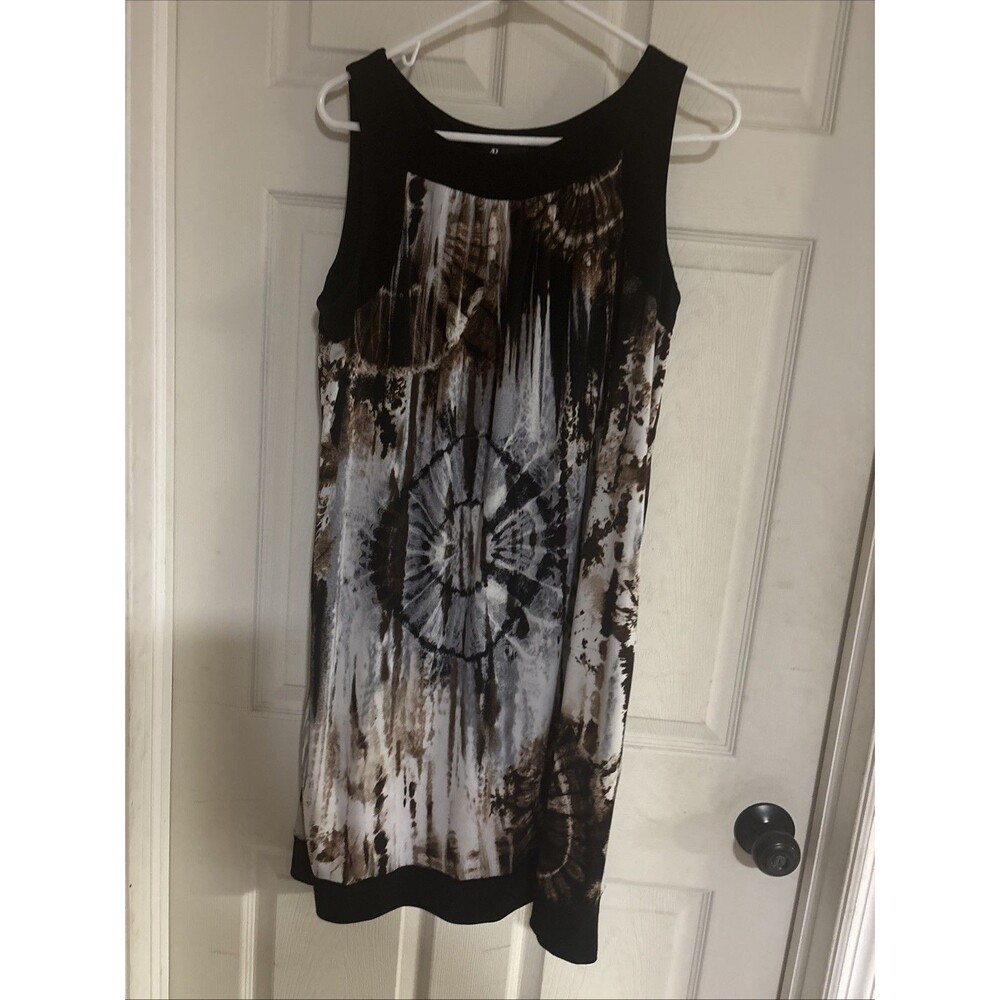AB Studio Patterned Sleeveless Black & White Brown Dress Size 16